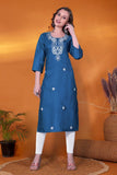 Trendy Rayon Slub Kurti for Women – Embroidered Three-Quarter Sleeve (RO)