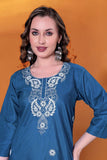 Trendy Rayon Slub Kurti for Women – Embroidered Three-Quarter Sleeve (RO)