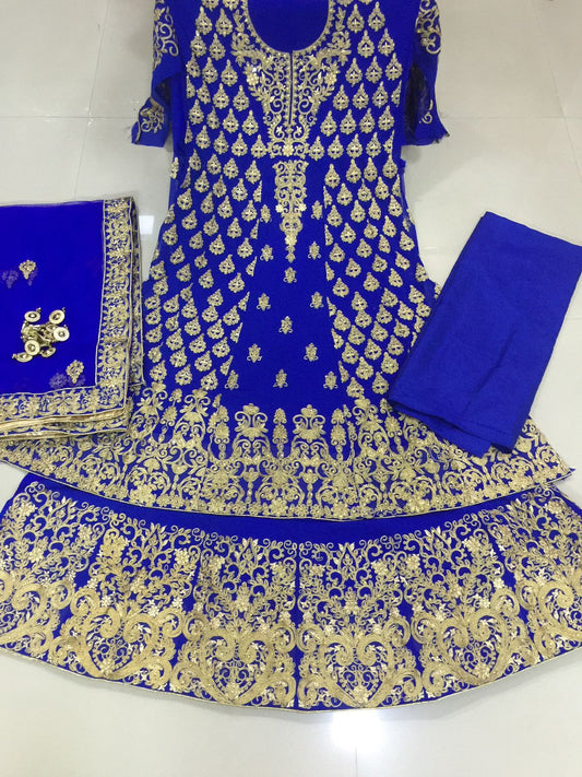Premium Bridal 2-in-1 Lacha / Lehenga / Suit – Raspberry Pink & Royal Blue (RO)
