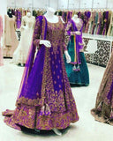 Premium Bridal 2-in-1 Lacha / Lehenga / Suit – Raspberry Pink & Royal Blue (RO)