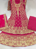 Premium Bridal 2-in-1 Lacha / Lehenga / Suit – Raspberry Pink & Royal Blue (RO)