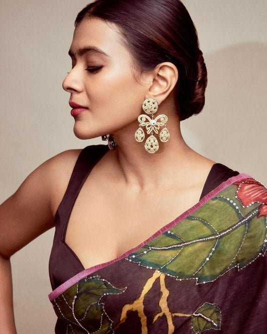 Black Kalamkari Printed Silk Saree with Hand Embellished Beads & Blouse (RO)