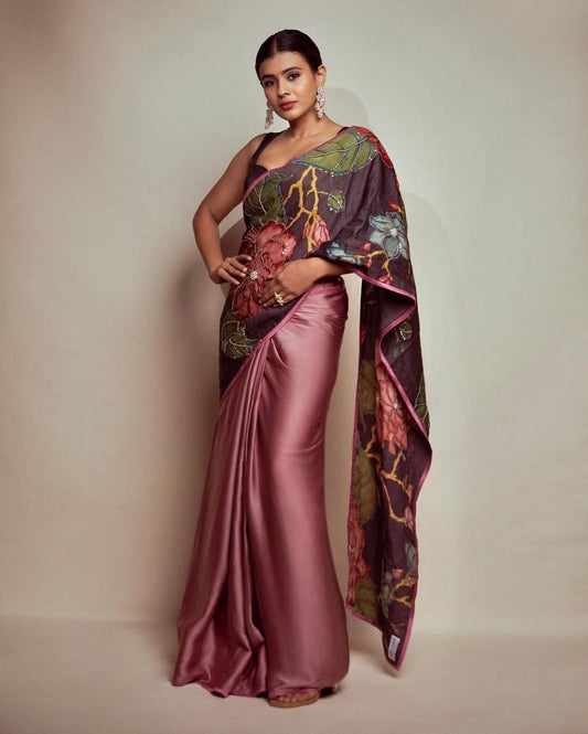 Black Kalamkari Printed Silk Saree with Hand Embellished Beads & Blouse (RO)