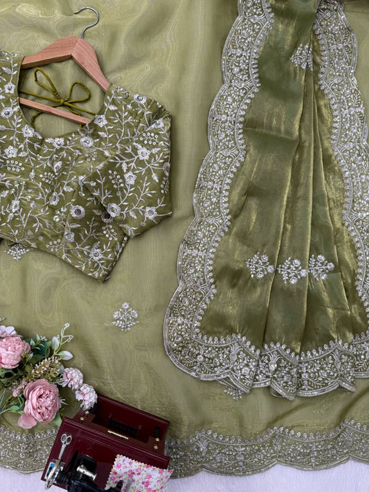 Premium Jimmy Choo Saree with Thread & Sequins Embroidery (RO)