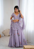 Elegant Georgette Hand-Painted Lehenga Set with Cascade Dupatta  (RO)
