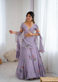 Elegant Georgette Hand-Painted Lehenga Set with Cascade Dupatta  (RO)