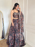 Elegant Jimmy Organza Lehenga Set with Adjustable Waist & Embroidered Dupatta (RO)