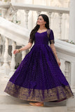 Elegant Soft Silk Gown with Zari Weaving and Figure Border (RO)