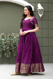 Elegant Soft Silk Gown with Zari Weaving and Figure Border (RO)
