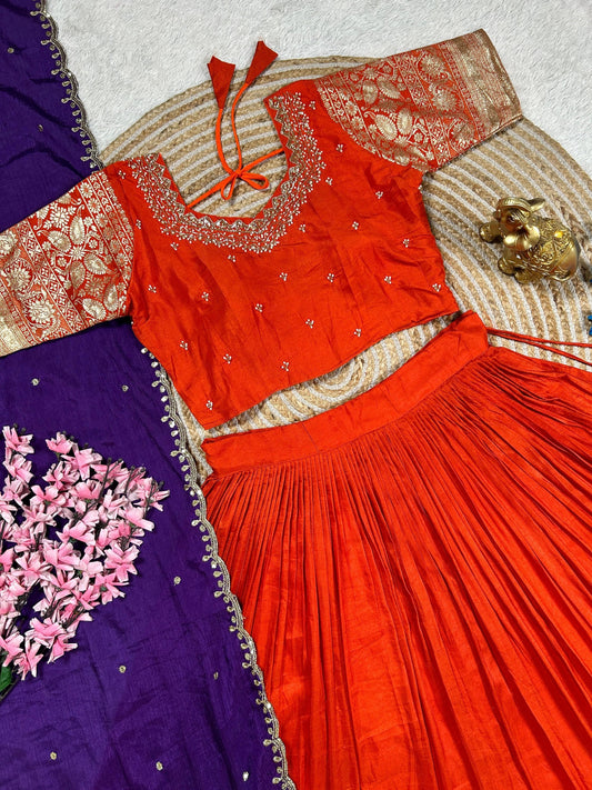 Fully Stitched Viscose Silk Lehenga Set with Dupatta (RO)