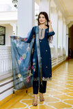Viscose Chanderi Embroidered Suit Set with Jacquard Organza Dupatta (RO)
