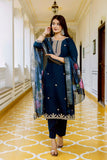 Viscose Chanderi Embroidered Suit Set with Jacquard Organza Dupatta (RO)