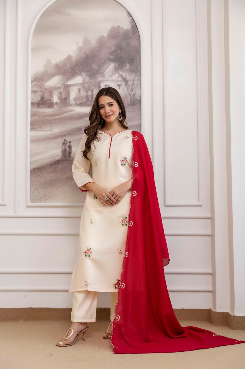 Chanderi & Vichitra Silk Embroidered Suit Set (RO)