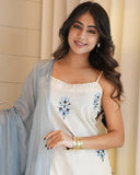 Cotton Flex Kurta Set with Embroidered Kurti and Dayable Kota Dupatta (RO)