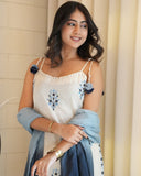 Cotton Flex Kurta Set with Embroidered Kurti and Dayable Kota Dupatta (RO)