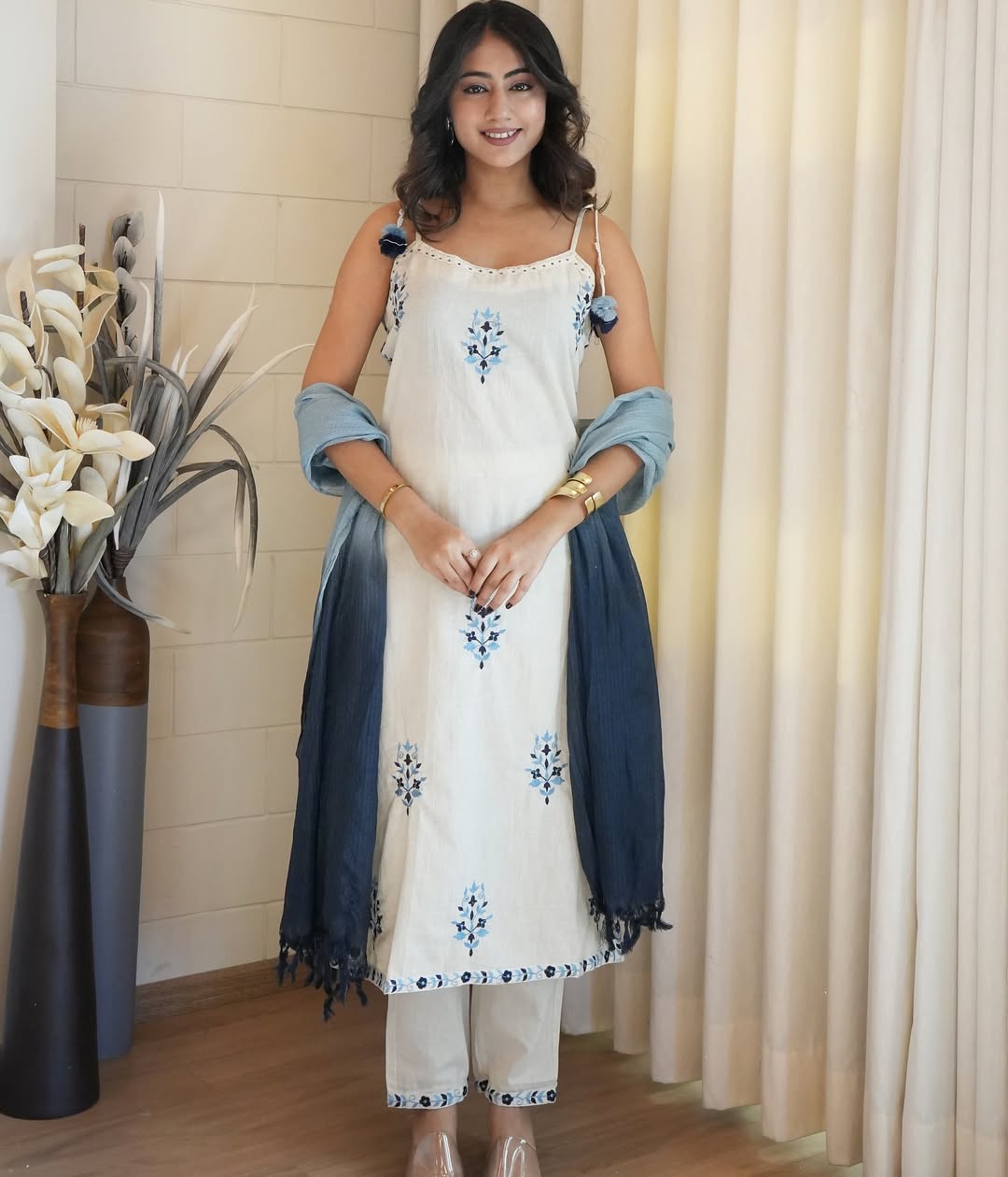 Cotton Flex Kurta Set with Embroidered Kurti and Dayable Kota Dupatta (RO)