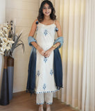 Cotton Flex Kurta Set with Embroidered Kurti and Dayable Kota Dupatta (RO)