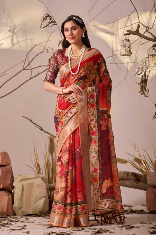 Cotton KESH522 1017 Printed Cotton Linen Floral Saree