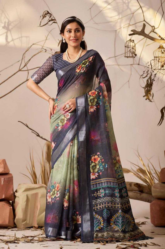 Linen Cotton Printed Saree