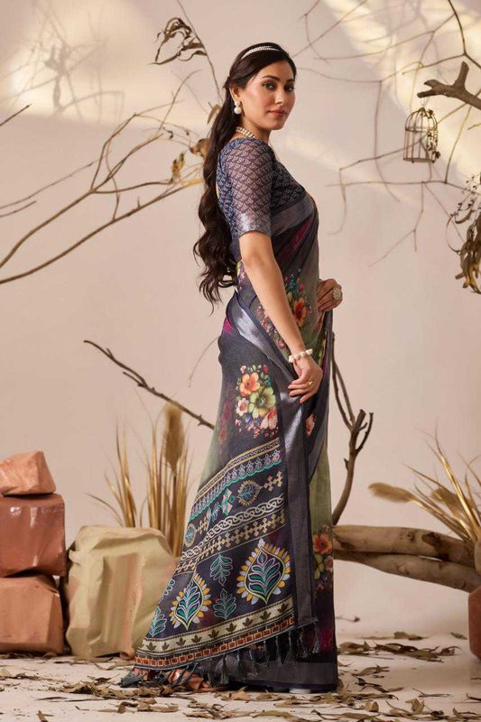 Linen Cotton Printed Saree