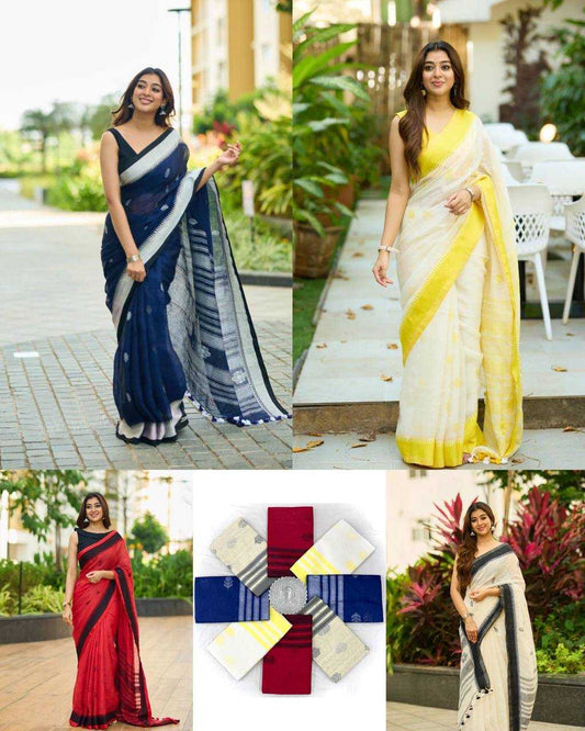 Cotton KESH551 251 Fancy Cotton Linen Jacquard Saree