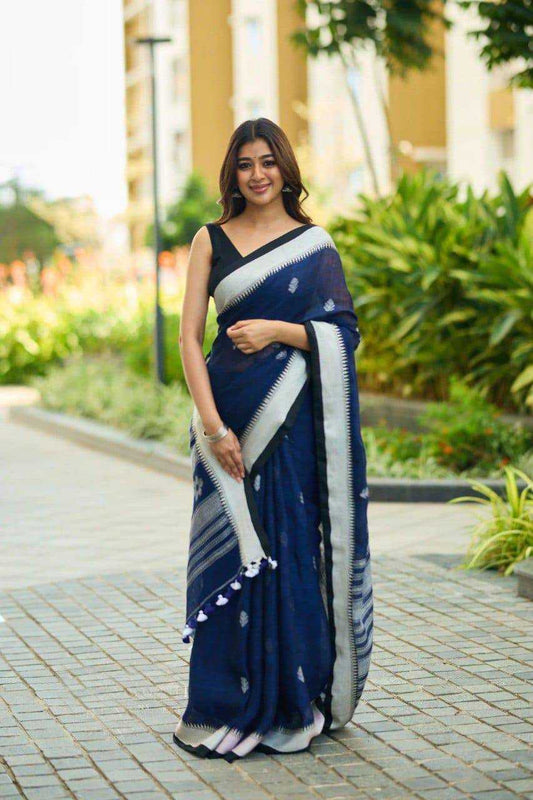 Cotton KESH551 251 Fancy Cotton Linen Jacquard Saree