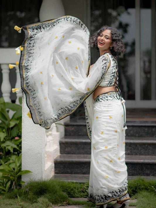 Cotton Linen  Designer Printed Saree