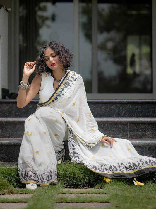 Cotton Linen  Designer Printed Saree