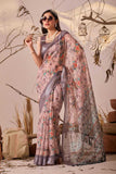Linen KESH522 1016 Printed Cotton Linen Floral Saree
