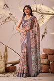 Linen KESH522 1016 Printed Cotton Linen Floral Saree
