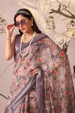 Linen KESH522 1016 Printed Cotton Linen Floral Saree