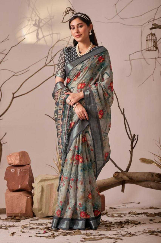 Linen KESH522 1019 Cotton Linen Saree